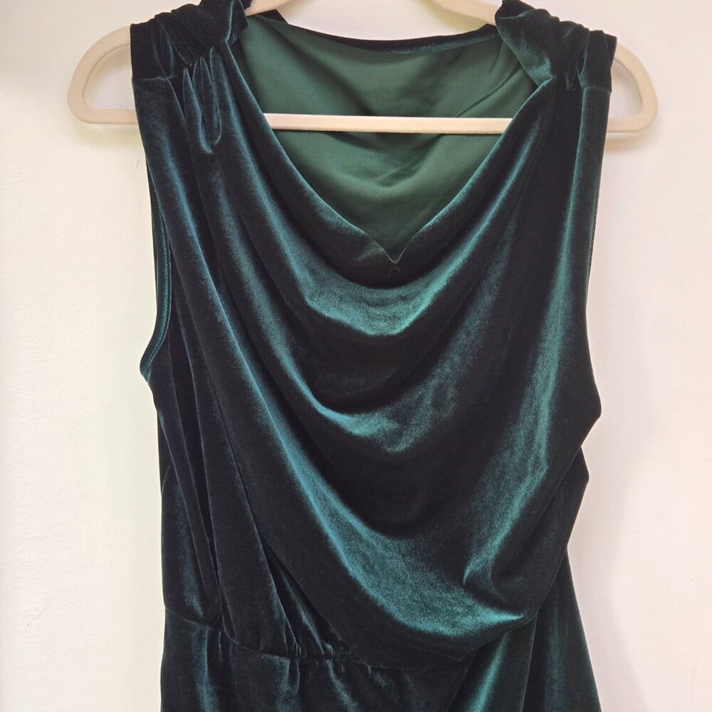 3 For 55 👍🫶 Vintage Green Velvet Asymmetrical Dress – Polyester, Sleeveless - Picture 2 of 9